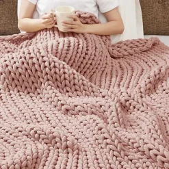 Sale Blush Hand Made Chunky Double Knit Throw Blanket Blankets & Throws