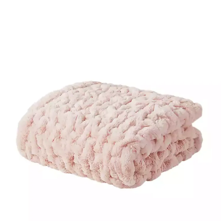 New Blush Ruched Faux Fur Throw Blankets & Throws
