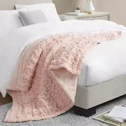 New Blush Ruched Faux Fur Throw Blankets & Throws
