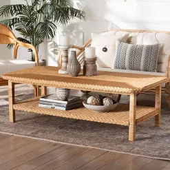 Kirklands Home Coffee Tables|Bohemian Braided Rat Coffee Table Tan