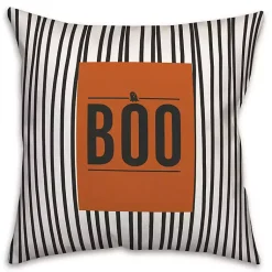 Hot Boo Black and White Stripes Throw Pillow Halloween