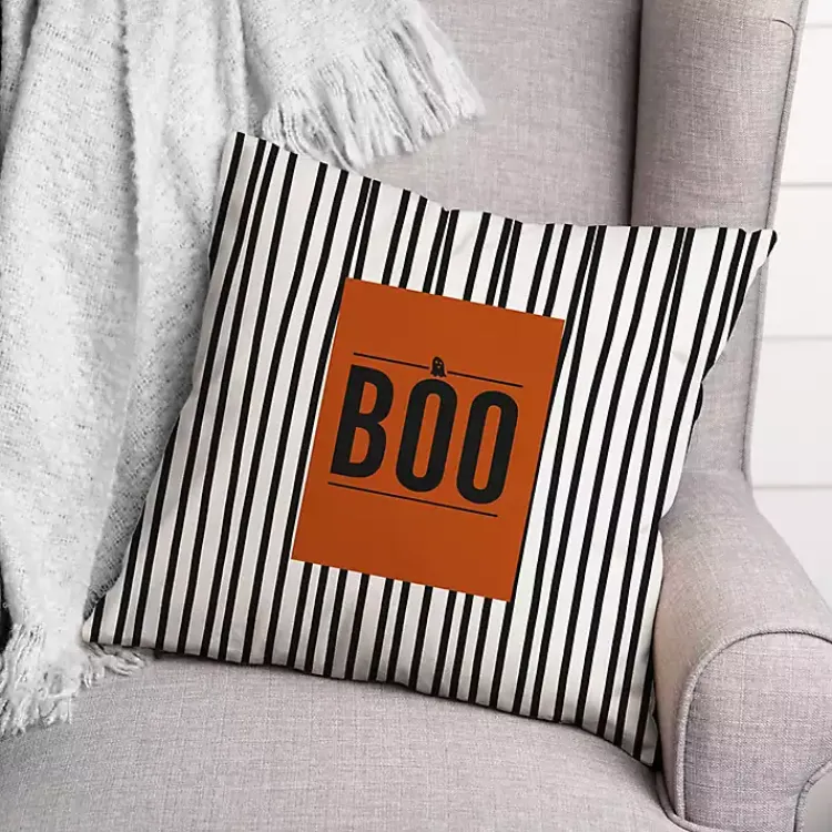Hot Boo Black and White Stripes Throw Pillow Halloween