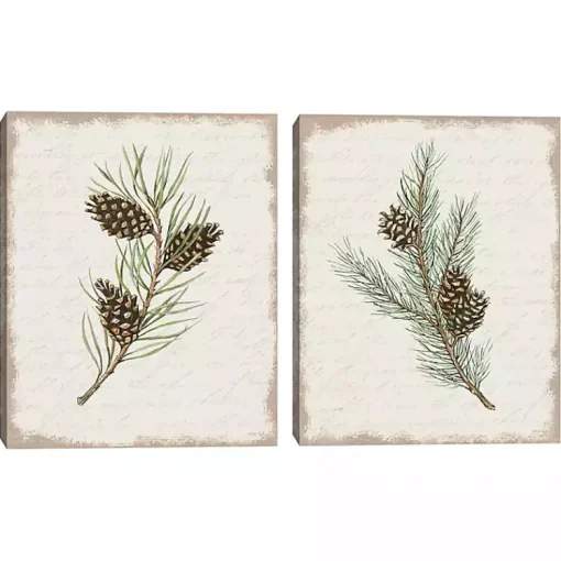 Sale Botanical Pine Spruce Canvas Art Prints, Set of 2 Christmas Art & Wall Decor