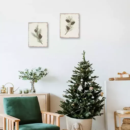 Sale Botanical Pine Spruce Canvas Art Prints, Set of 2 Christmas Art & Wall Decor