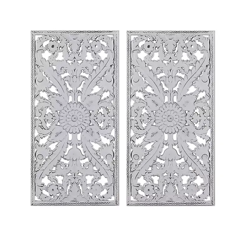 Kirklands Home Wall Plaques|Botanical Wood Carved Panel Wall Plaques, Set of 2 White