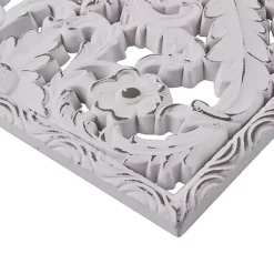 Kirklands Home Wall Plaques|Botanical Wood Carved Panel Wall Plaques, Set of 2 White