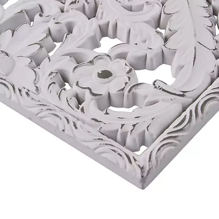 Kirklands Home Wall Plaques|Botanical Wood Carved Panel Wall Plaques, Set of 2 White