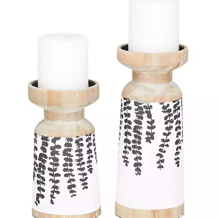 Outlet Botanical Wood Pillar Candle Holders, Set of 2 Candle Holders