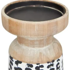 Outlet Botanical Wood Pillar Candle Holders, Set of 2 Candle Holders