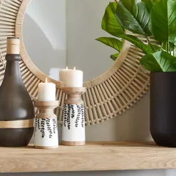 Outlet Botanical Wood Pillar Candle Holders, Set of 2 Candle Holders