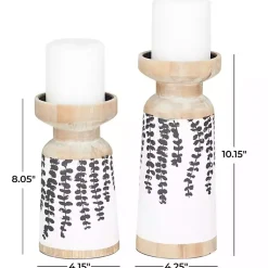 Outlet Botanical Wood Pillar Candle Holders, Set of 2 Candle Holders