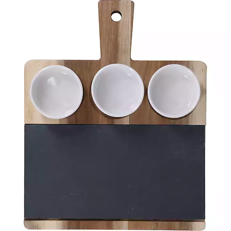 Kirklands Home Serving & Entertaining|3-Bowl Slate and Wood Serving Board