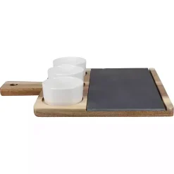 Kirklands Home Serving & Entertaining|3-Bowl Slate and Wood Serving Board