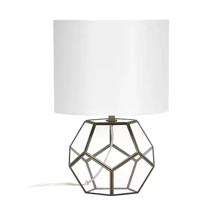 Kirklands Home Table Lamps|Brass and Glass Octagon Table Lamp White