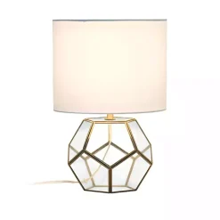 Kirklands Home Table Lamps|Brass and Glass Octagon Table Lamp White