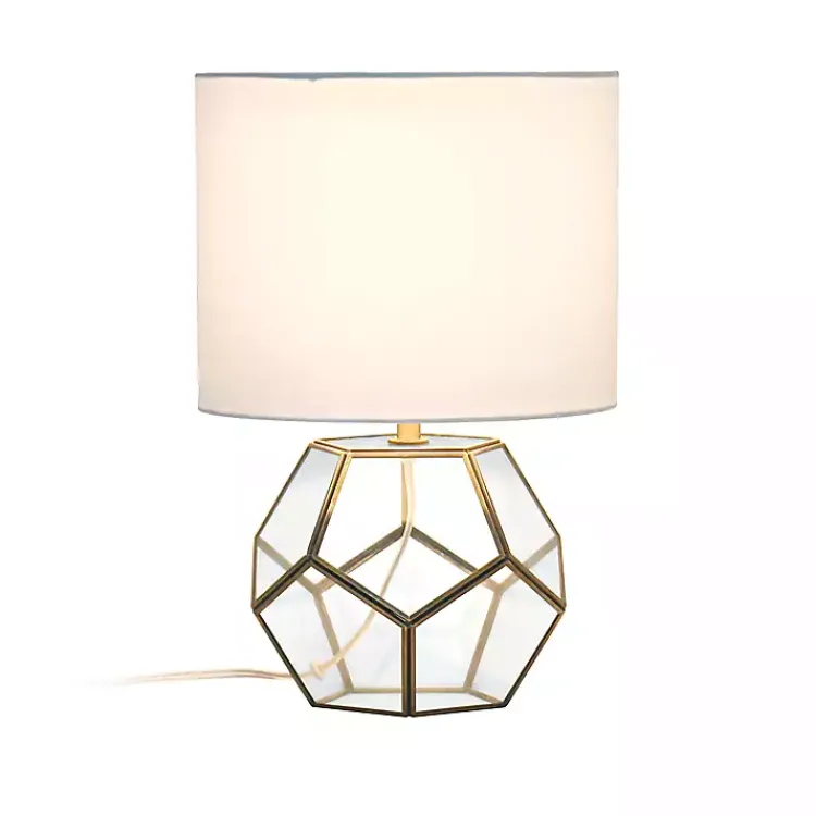 Kirklands Home Table Lamps|Brass and Glass Octagon Table Lamp White