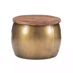 Kirklands Home Coffee Tables|Brass Hammered Drum Storage Coffee Table Brown