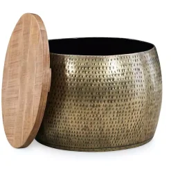 Kirklands Home Coffee Tables|Brass Hammered Drum Storage Coffee Table Brown