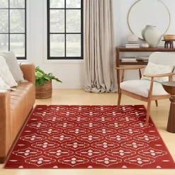 Kirklands Home Outdoor Rugs|Brick & Ivory Quatrefoil Indoor/Outdoor Rug, 4x6