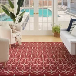 Kirklands Home Outdoor Rugs|Brick & Ivory Quatrefoil Indoor/Outdoor Rug, 5x7