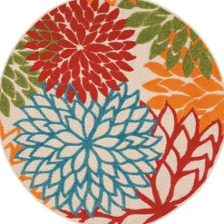Kirklands Home Outdoor Rugs|Bright Leaves Round Outdoor Area Rug, 5x5