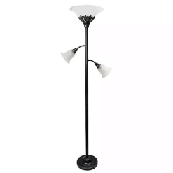 Kirklands Home Floor Lamps|Bronze and White 3-Scallop Glass Floor Lamp Brown