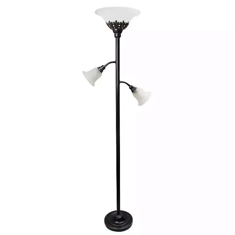 Kirklands Home Floor Lamps|Bronze and White 3-Scallop Glass Floor Lamp Brown