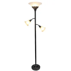 Kirklands Home Floor Lamps|Bronze and White 3-Scallop Glass Floor Lamp Brown