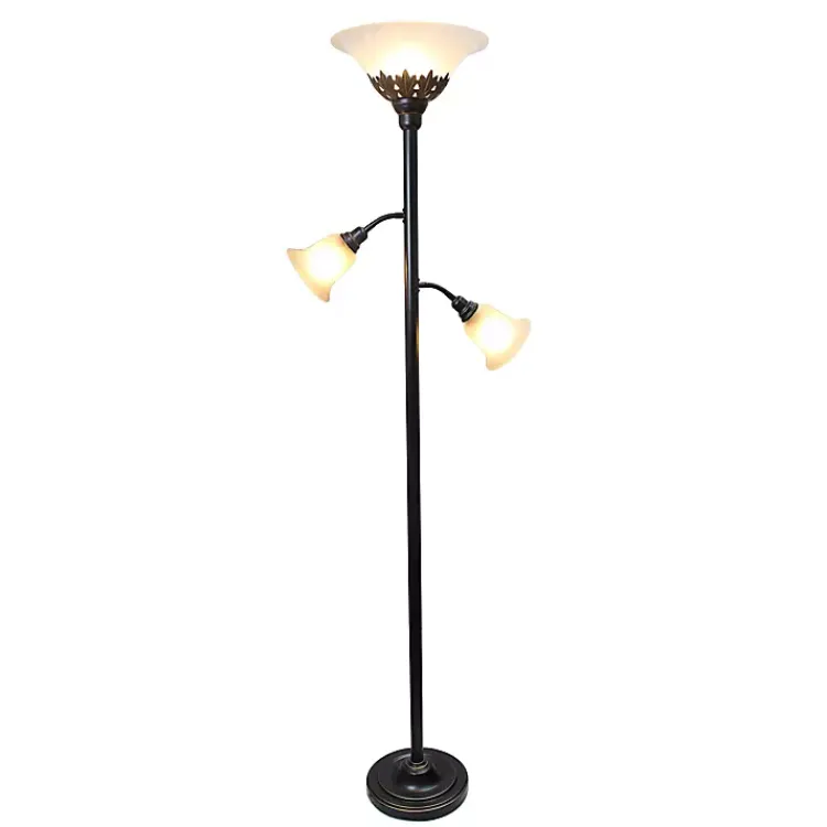 Kirklands Home Floor Lamps|Bronze and White 3-Scallop Glass Floor Lamp Brown