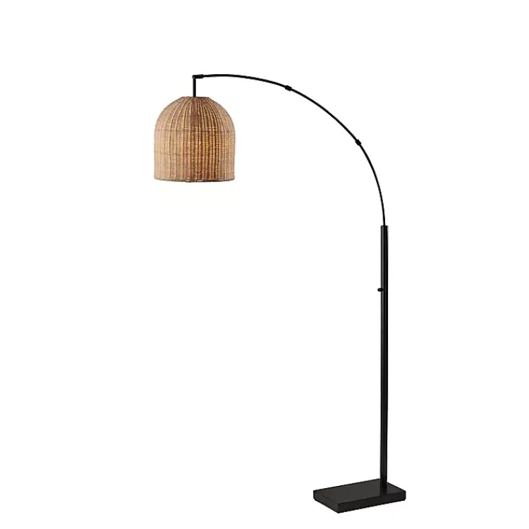 Kirklands Home Floor Lamps|Bronze and Woven Rat Arc Floor Lamp Tan
