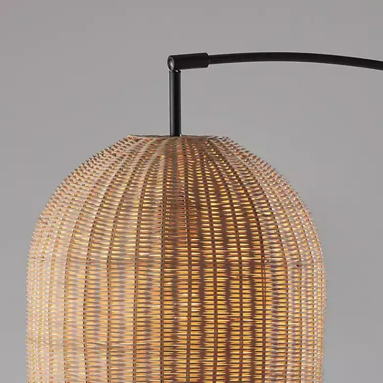 Kirklands Home Floor Lamps|Bronze and Woven Rat Arc Floor Lamp Tan