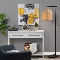 Kirklands Home Floor Lamps|Bronze and Woven Rat Stem Floor Lamp Tan