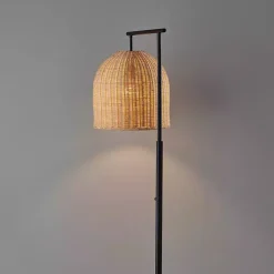 Kirklands Home Floor Lamps|Bronze and Woven Rat Stem Floor Lamp Tan