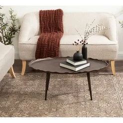 Kirklands Home Coffee Tables|Bronze Metal Deckled Edge Oval Coffee Table Brown