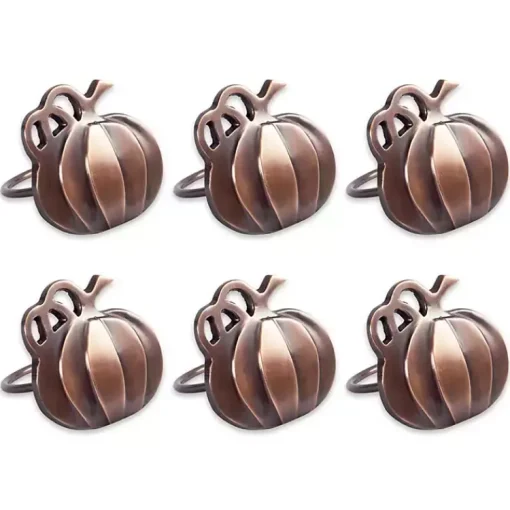 Clearance Bronze Metal Pumpkin Napkin Rings, Set of 6 Fall