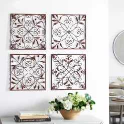 Kirklands Home Wall Plaques|Bronze Scrollwork 4-pc. Panel Wall Art Brown