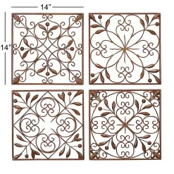 Kirklands Home Wall Plaques|Bronze Scrollwork 4-pc. Panel Wall Art Brown