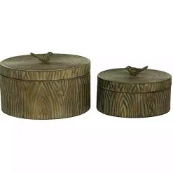 Outlet Bronze Tree Bark Round Metal Boxes, Set of 2 Baskets & Boxes