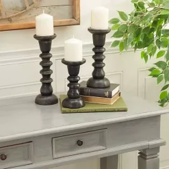 New Bronze Wood Column Candle Holders, Set of 3 Candle Holders
