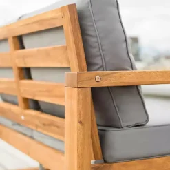 Kirklands Home Outdoor Seating|Brown Acacia Outdoor Loveseat with Cushions Gray