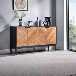 Kirklands Home Cabinets & Sideboards|Brown and Black Wood Chevron 4-Door Sideboard