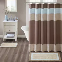 Kirklands Home Bathroom Rugs|Brown and Blue Border Cotton Bath Runner