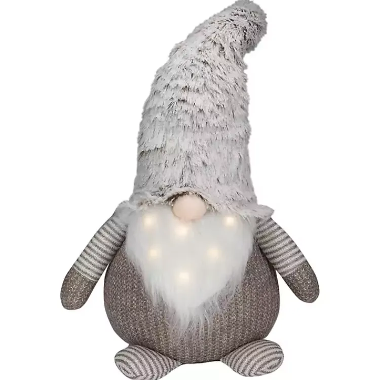 Brown and White Knit LED Gnome Christmas Decorations