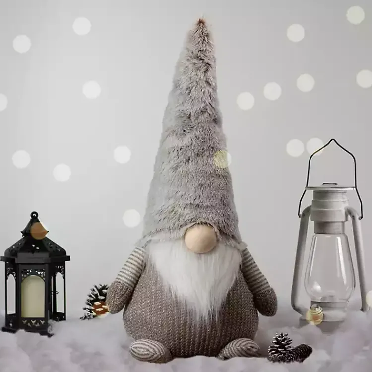 Brown and White Knit LED Gnome Christmas Decorations