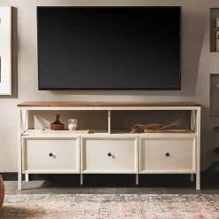 Kirklands Home Tv Stands & Media Consoles|Brown and Whitewashed Wood 3-Drawer Media Cabinet