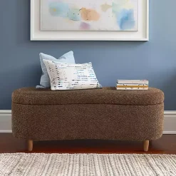 Kirklands Home Benches & Ottomans|Boucle Flip-Top Storage Bench Brown