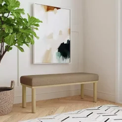 Kirklands Home Benches & Ottomans|Boucle Upholstered Wood Leg Bench Brown