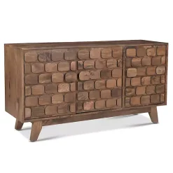 Kirklands Home Cabinets & Sideboards|Brown Carved Wood Woven 3-Door Sideboard