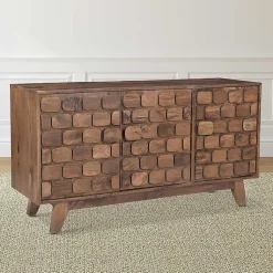 Kirklands Home Cabinets & Sideboards|Brown Carved Wood Woven 3-Door Sideboard