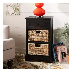 Kirklands Home Accent & End Tables|Cora Accent Table with Woven Storage Baskets Brown
